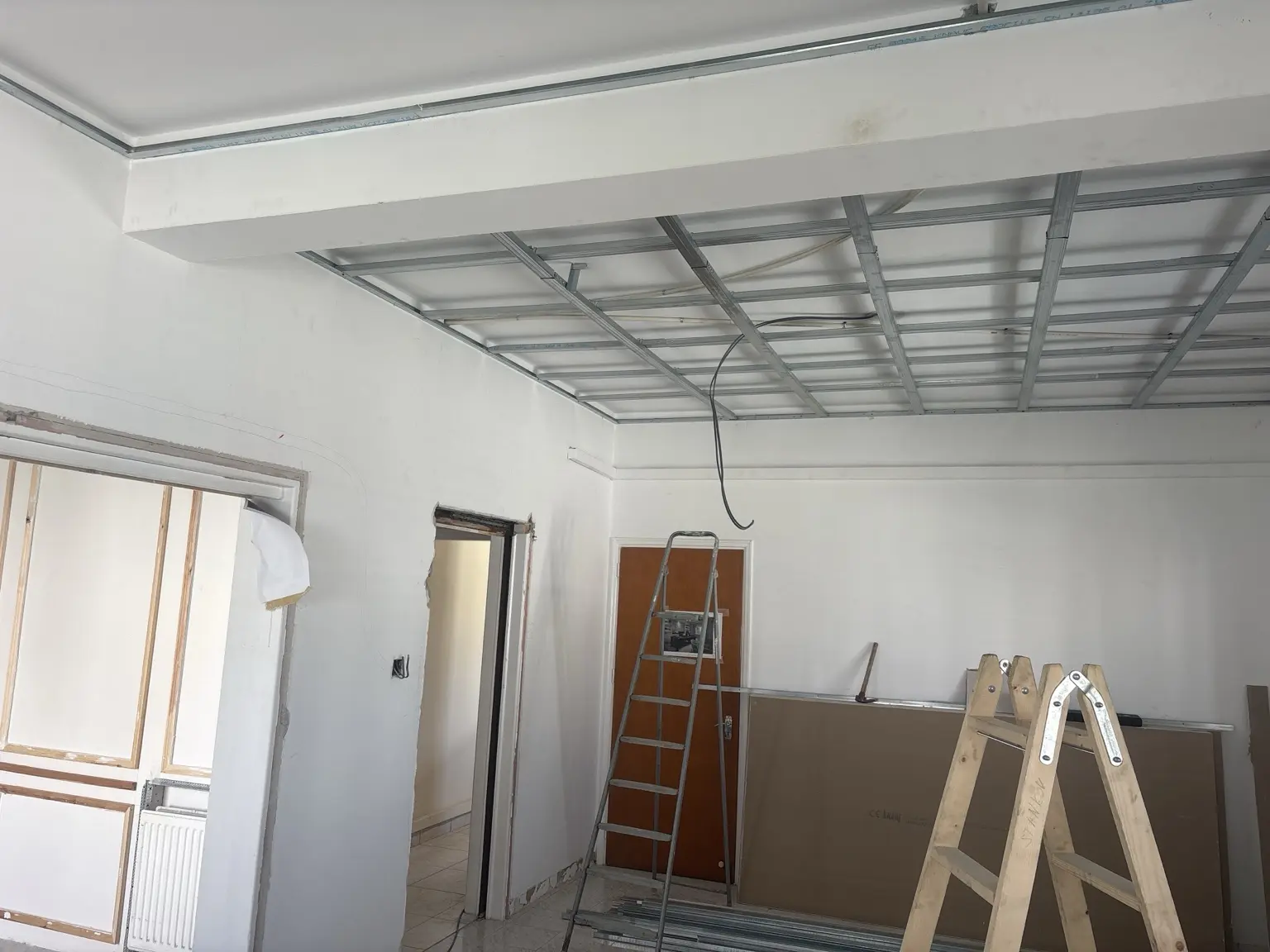 Metal frame installed for a suspended ceiling