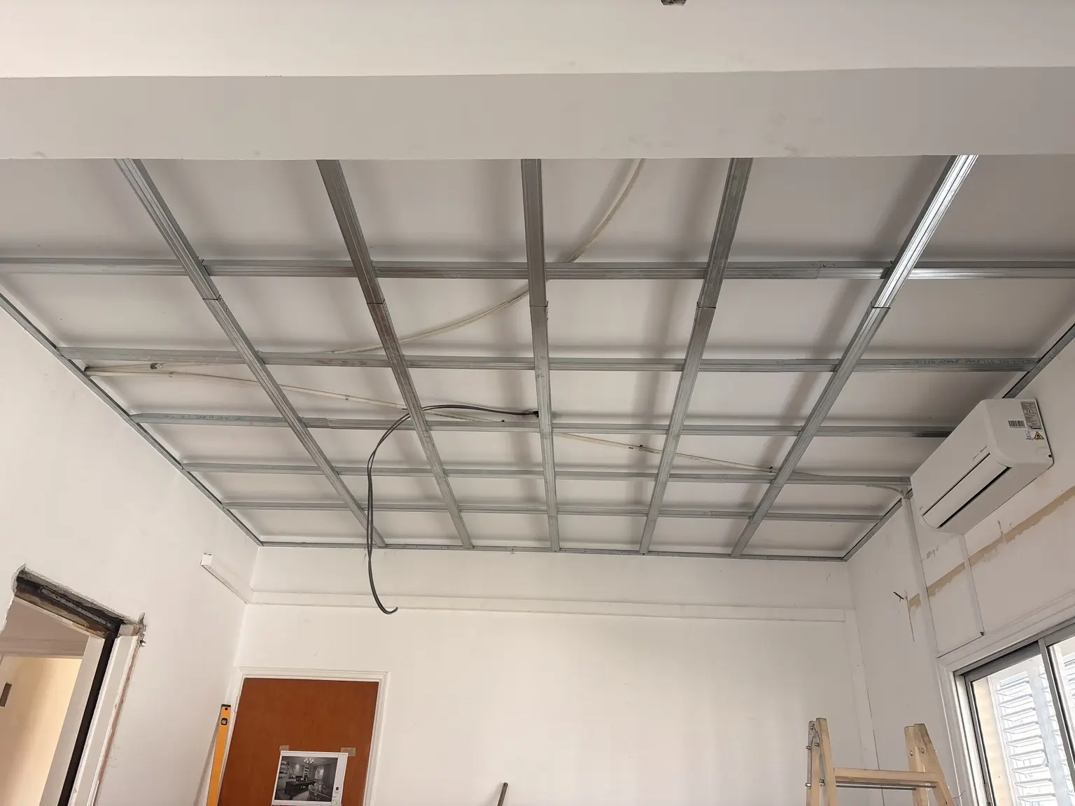Detailed view of an accurately aligned ceiling grid